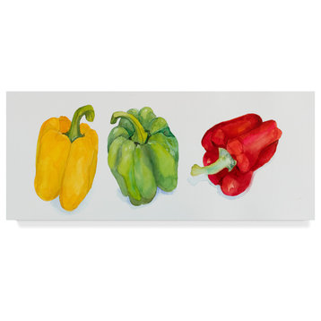 Joanne Porter 'Yellow And Green Peppers' Canvas Art, 19"x8"