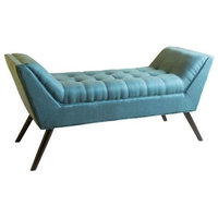 Madrid Tufted Fabric Ottoman Bench, Dark Teal