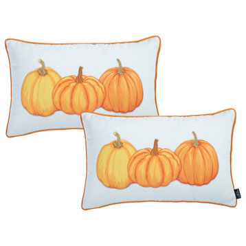 Set Of 2 20" Thanksgiving Pumpkin Throw Pillow Cover In Multicolor
