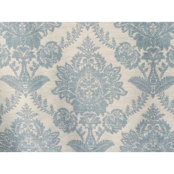 Teal Blue Damask Curtain Fabric By The Yard Upholstery Fabric Drapery