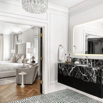 Grand Antique Polished Marble Vanity with a Mitered Front Apron
