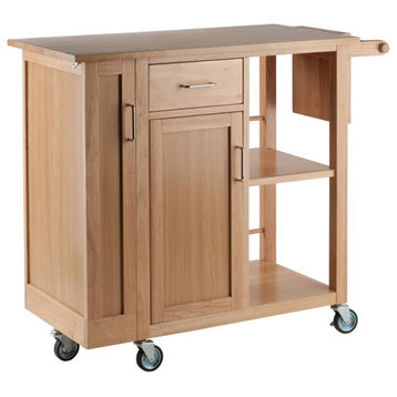 Winsome Douglas Swing Door Transitional Solid Wood Kitchen Cart in Natural