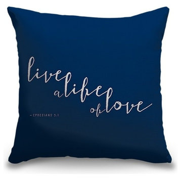 "Ephesians 5:1 - Scripture Art in White and Navy" Pillow 20"x20"
