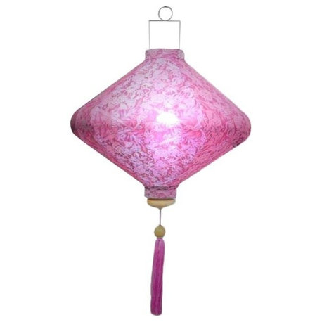 Silk Lantern Vietnamese Diamond Lamp, Pink, 31", No Lighting Kit