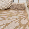 Zinnia Modern Floral Textured Weave Indoor/Outdoor, Brown/Cream, 5' Square