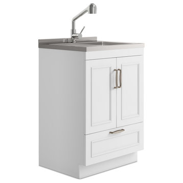 Cardinal Laundry Cabinet With Faucet and Stainless Steel Sink, White, 24"