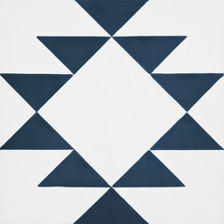 Moroccan Mosaic and Tile House - Rissani Handmade Cement Tile, White/Navy Blue, Sample - Wall And Floor Tile
