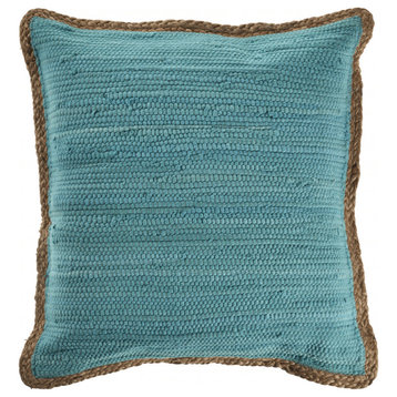 20" X 20" Turquoise Blue And Tan 100% Cotton Zippered Pillow