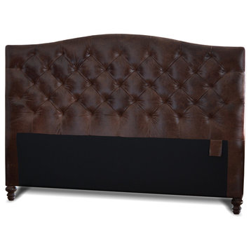 King Size Genuine Leather, Diamond Tufted Headboard, Button-Less Tufting