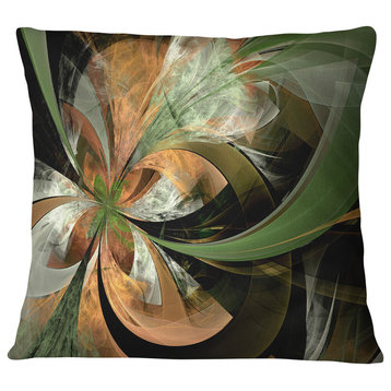 Orange and Green Large Fractal Flower Floral Throw Pillow, 16"x16"