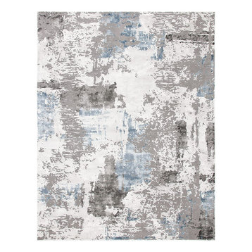 Modern Area Rug, Greyscale Abstract Patterned Polypropylene, 12ftx15ft