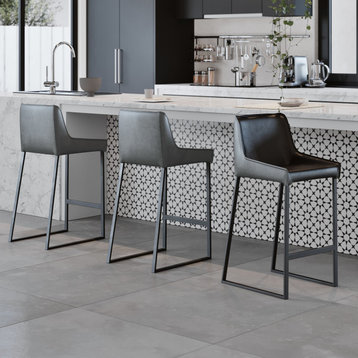 Modern Helena Black and Gray Leatherette Counter Stool