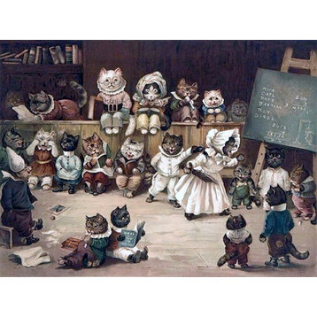 Tile Mural Cats in The Classroom By Louis Wain Pet Kitten, 6"x8", Matte