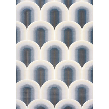Elizabeth Collection Blue Gray Cream Rounded Arches Rug, 5'3"x7'7"