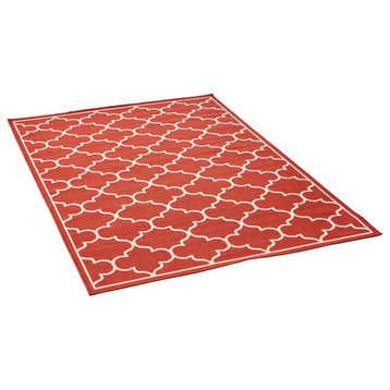 GDF Studio Vivian Outdoor Geometric  Area Rug, Red and Ivory, 5'x8'