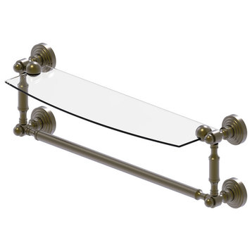 Waverly Place 18" Glass Vanity Shelf and Towel Bar, Antique Brass