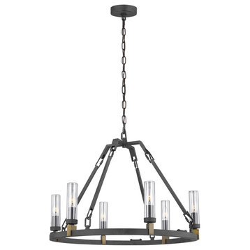 Landen 6-Light Chandelier, Antique Forged Iron With Clear Glass