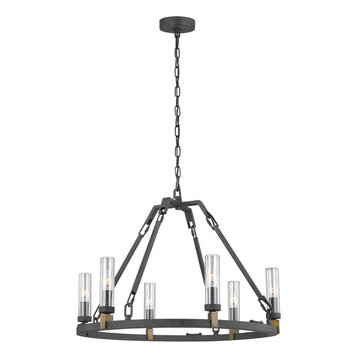 Landen 6-Light Chandelier, Antique Forged Iron With Clear Glass