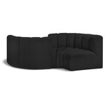 Meridian Furniture - Arc Boucle Fabric Upholstered 4-Pc. Facing Modular Sectional, Black - Give your living room or den the perfect blend of style and versatility with this Arc boucle fabric curved modular Sectional. Part of the Arc modular furniture collection, this Sectional comes upholstered in rich black boucle fabric and features deep channel tufting that adds a touch of luxury while enhancing comfort and support. A seamless combination of form and function, this chair can be used with other Arc pieces to create a myriad of configurations in your well-curated room.