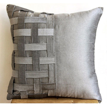 Gray Silver Bricks, Gray Art Silk 16"x16" Throw Pillows Cover