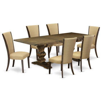 East West Furniture Lassale 7-piece Wood Dining Set in Jacobean Brown