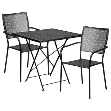 28'' Square Black Indoor-Outdoor Steel Folding Patio Table Set