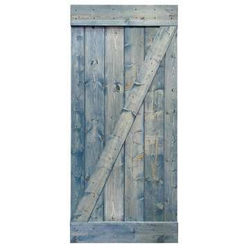 Stained Solid Pine Wood Sliding Barn Door, Denim Blue, 36"x84", Z Bar