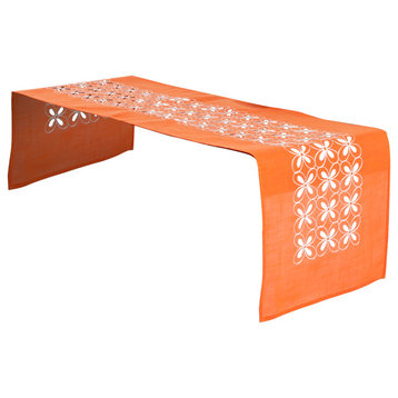 Leila Embroidered and Cutwork Design Table Runner, Tangerine