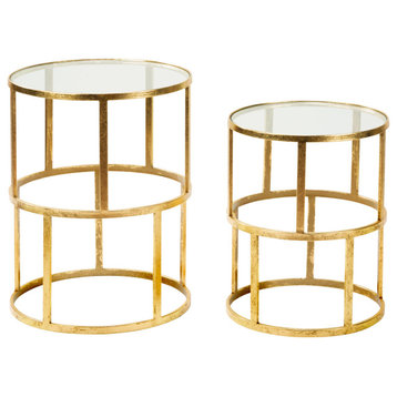 Set of 2 Round Gold Accent Side Tables