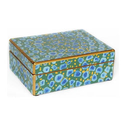 Waylande Gregory Turquoise Dots Glass Box - Home Decor
