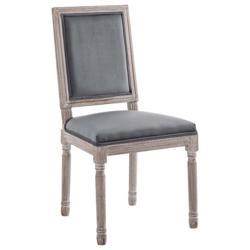 Court French Vintage Performance Velvet Dining Side Chair, Natural/Gray