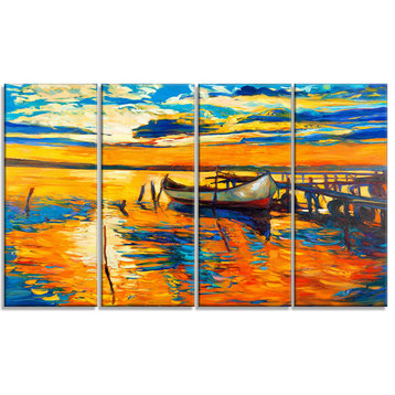 "Boat and Jetty at Sunset" Landscape Canvas Artwork