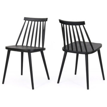 Phoebe Hume Farmhouse Spindle-Back Dining Chair, Set of 2, Black