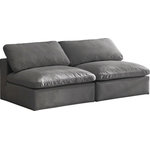 Meridian Furniture - Cozy Velvet Upholstered Comfort Modular Armless Sofa, Gray - Bring home this Cozy armless sofa for a fresh new look. Embrace casual elegance with this Cozy velvet cloud-like comfort modular fiber-filled seating option. Handsome from all angles, this piece features soft Gray velvet upholstery to make it an easy fit in any room. This modular piece can be combined with other items in the Cozy collection to create a seating group of your dreams. The cushions on this piece are exceptionally comfortableand filled with fiber for luxury that you deserve as you rest and relax.