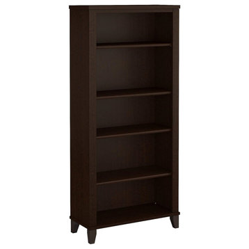 Bookcase, Wooden Frame With Tapered Legs and Adjustable Shelves, Mocha Cherry