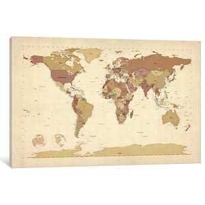Wood Rectangle Panel Giclee Print Of World Map Natural Finish Brown Farmhouse Prints And Posters By Virventures