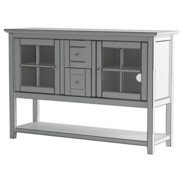 Traditional Console Table, Glass Doors & Drawers With Lower Shelf, Antique White
