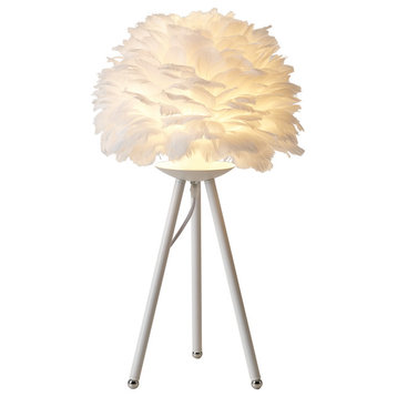 White Iron Table Lamp With White Goose Feather