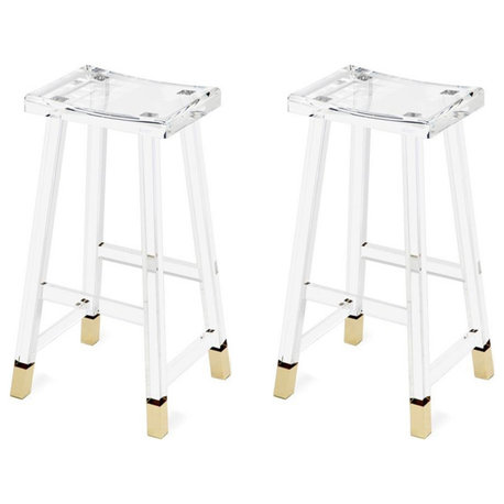 Vaughan Modern Acrylic Kitchen Island Bar Stool Gold Set of 2