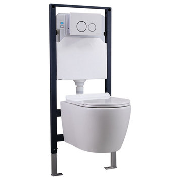 Homary Wall Hung Elongated Toilet Bowl 1.1/1.6 GPF Dual Flush Toilet, Bowl & Tan