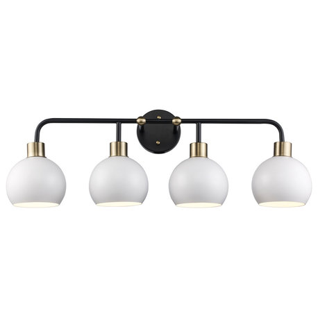 Indigo Four Light Vanity in Black/Antique Gold White