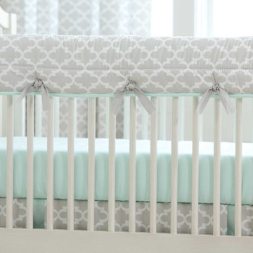 French Gray and Mint Quatrefoil Crib Rail Cover