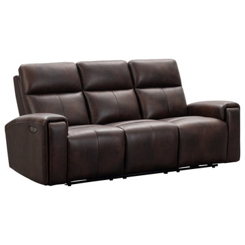 Keegan Leather Power Reclining Sofa With Power Headrests, Brown