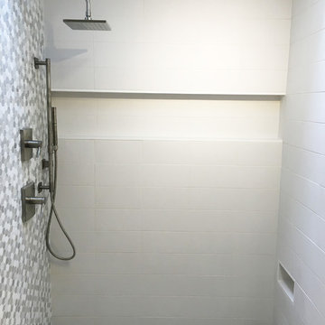 Contemporary White Shower with Hex Wall