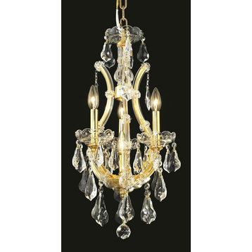 Elegant Lighting Maria Theresa 4-Light Crystal Chandelier, Gold, Royal Cut, Clea
