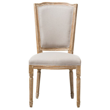 Cadencia French Cottage Weathered Oak and Beige Dining Side Chair