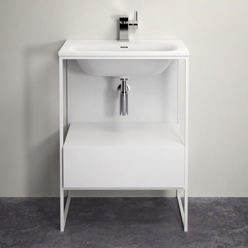 Lusso Stone Luxe 600 Matt White Steel Framed Bathroom Vanity Unit