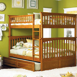 Caramel Latte Columbia Full over Full Bunk Bed with Raised Panel Trundle Bed - Bunk Beds