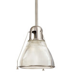 Hudson Valley Lighting - Haverhill Pendant, Satin Nickel, 12" - Embossed with sleek vertical ribbing, Haverhill's clear glass refracts brilliant light across its prismatic shade. The collection's vintage marine details bring the lively spirit of the open sea to inland and coastal estates alike. Slender spider arms secure Haverhill's metal-rimmed diffuser plate, while details such as the knurled thumbscrews display our commitment to authenticity.