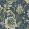 Jacobean Style Floral Non Woven Wallpaper, Navy, Sample